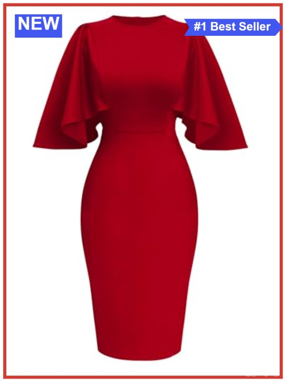 Ruffle Flared Sleeve Formal Pencil Midi Dress
